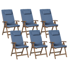 Set of 6 Garden Chairs with Cushions AMANTEA PREMIUM Acacia Wood Blue