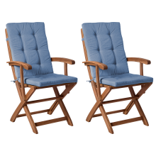 Set of 2 Garden Chairs with Cushions MAUI PREMIUM Acacia Wood Blue
