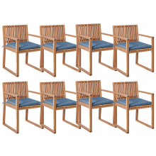 Set of 8 Garden Chairs with Cushions SASSARI PREMIUM Certified Acacia Wood Blue