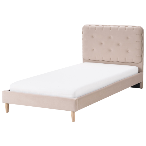 Beliani Bed Velvet CORSAINT 90 x 200 cm (EU Single) Beige