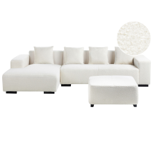 Corner Sofa 4 Seater LUNGO with Ottoman Boucle White Right Hand
