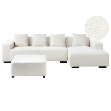 Corner Sofa 4 Seater LUNGO with Ottoman Boucle White Left Hand