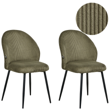 Set of 2 Dining Chairs ELOY Corduroy Dark Green