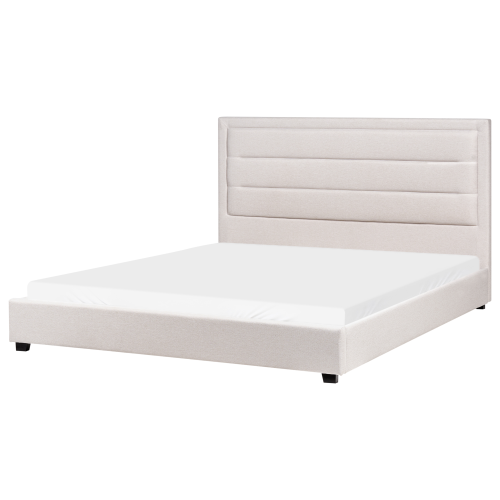 Beliani Bed Fabric ROUEN 180 x 200 cm (Super King) Light Beige