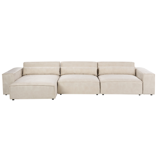 Beliani Modular Corner Sofa 4 Seater HELLNAR Velvet Light Beige Right Hand