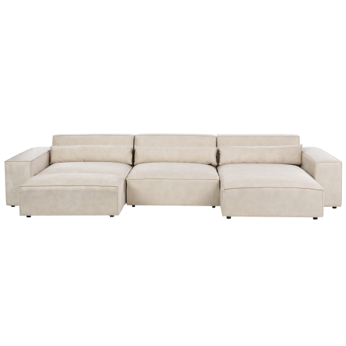 Beliani Modular Corner Sofa 4 Seater HELLNAR with Ottoman Velvet Light Beige Left Hand