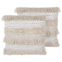 Set of 2 Decorative Cushions VILLUR 45 x 45 cm Cotton Beige Striped