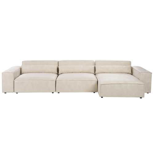 Beliani Modular Corner Sofa 4 Seater HELLNAR Velvet Light Beige Left Hand