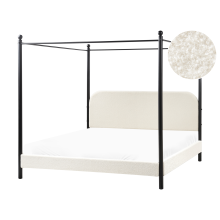 Four Poster Bed Boucle DANNEMOIS 180 x 200 cm (EU Super King) Off-White