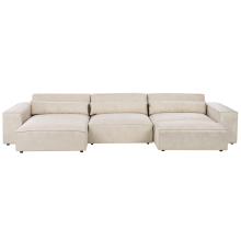 Modular Corner Sofa 4 Seater HELLNAR with Ottoman Velvet Light Beige Right Hand
