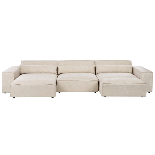 Beliani Modular Corner Sofa 4 Seater HELLNAR with Ottoman Velvet Light Beige Right Hand