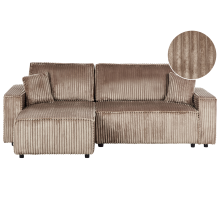 Corner Sofa Bed 3 Seater ABACKA with Storage Corduroy Light Brown Right Hand