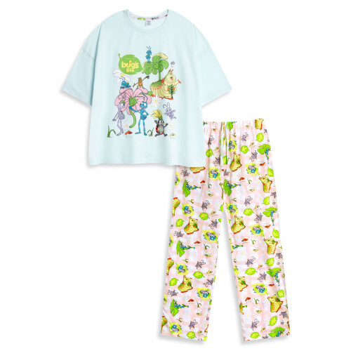 Disney (Medium) Disney A Bug's Life Short Sleeve Long Leg Pyjama Set (Womens Blue)