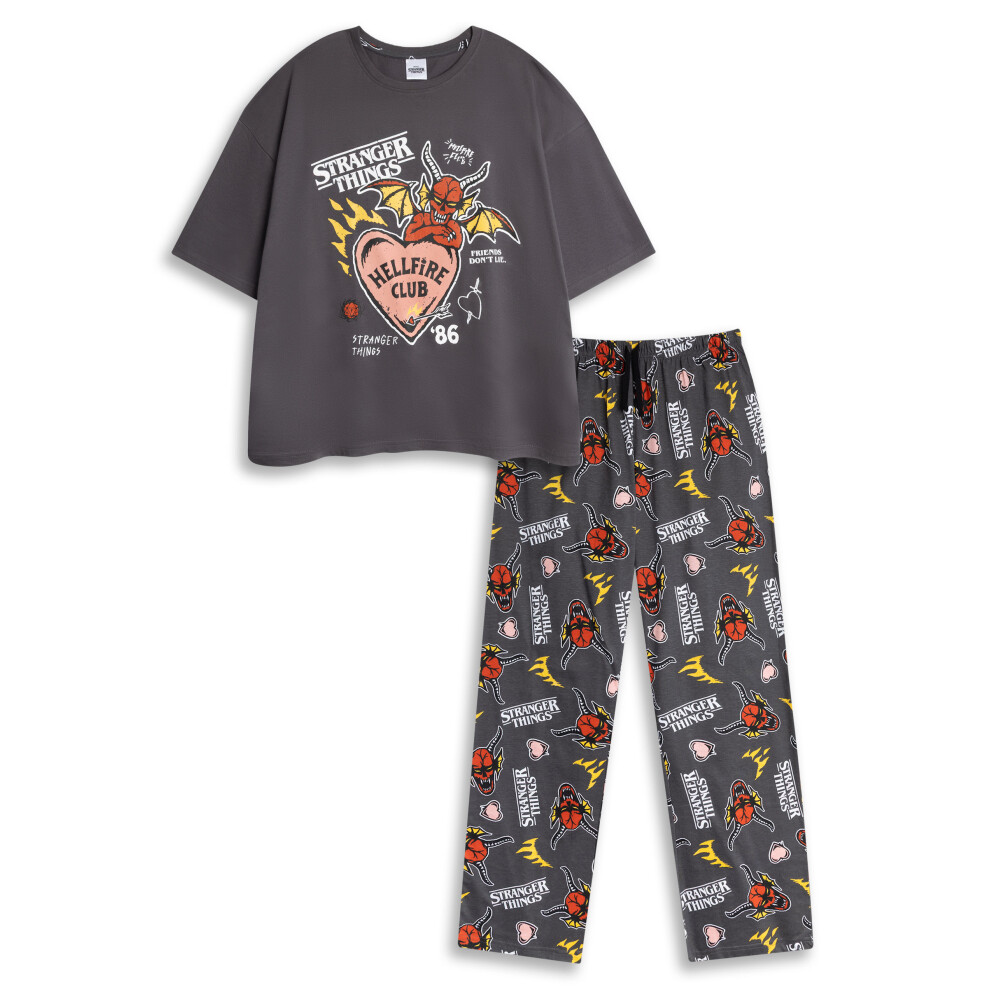 Stranger Things (Medium) Short Sleeve Long Leg Pyjama Set (Womens Grey)