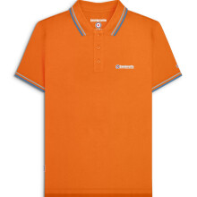 (L, Orange/Sky/Dark Blue) Lambretta Mens Twin Tipped Short Sleeve 3 Button Placket Cotton Polo Shirt Top