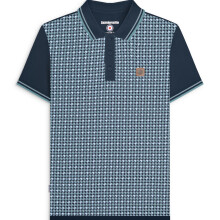 (XL, Navy) Lambretta Mens Houndstooth Short Sleeve Polo Shirt