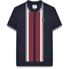 (2XL, Navy) Lambretta Mens Striped Knit Short Sleeve Polo Shirt