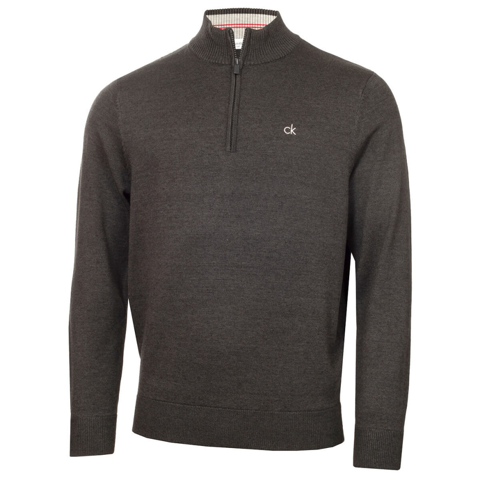 Calvin Klein (L, Charcoal Marl) Mens Avenue Soft Durable Easy Care Half Zip Golf Sweater