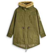 (L, Khaki) Lambretta Mens Cotton Canvas Parka Jacket