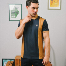 (4XL, Navy/Tobacco) Lambretta Mens Vintage Colourblock Retro Short Sleeve Polo Shirt