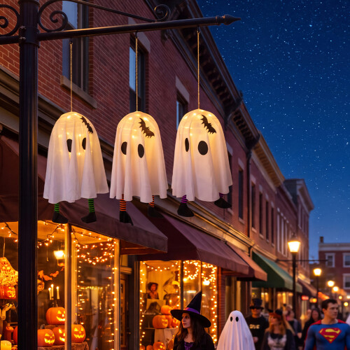 Living And Home 3pcs Halloween Hanging Ghost Decorations with LED Lights 1