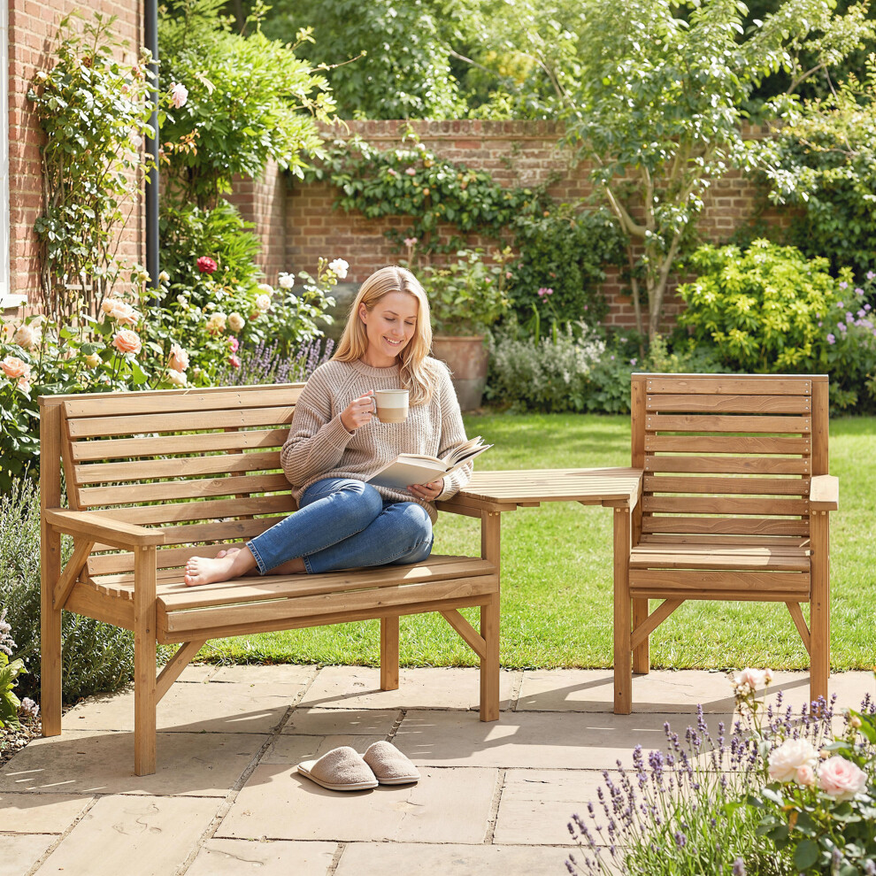 Outsunny Wood Garden Furniture Set W/ Parasol Hole, Detachable Table, Natural