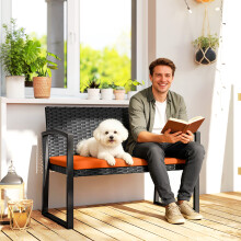 Outsunny 2 Seater Rattan Garden Bench with Cushion, Steel Frame, Orange