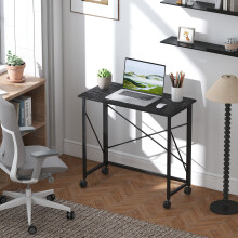 HOMCOM Folding Desk on Wheels, Writing Table for Home Office, Black
