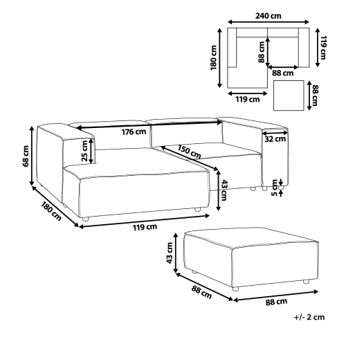 Beliani Modular Corner Sofa 2 Seater ARDAL with Ottoman Boucle Off-White Right Hand 2