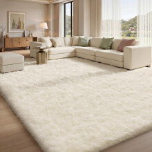 Sour Lemon Large Cream Rug for Living Room 275x370, Shaggy Rugs for Bedroom | Extra Large Washable Anti Slip Shaggy Soft Area Rug