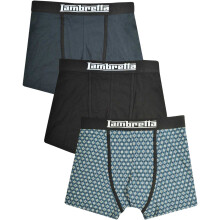 (S, Navy/Silver/Black) Lambretta Mens Logo Boxer Shorts (Pack of 3)