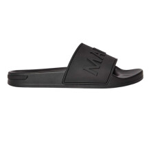 (12 UK, Triple Black) Mallet Mens Embossed Cushioned Sliders