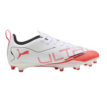 (10 UK Child, White/Red) Puma Childrens/Kids Ultra 5 Play Firm Ground Football Boots