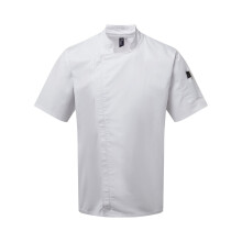 (XS, White) Premier Unisex Adults Chefs Zip-Close Short Sleeve Jacket