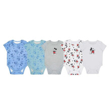 (18-24 Months, Blue/Grey/White) Disney Baby Mickey Mouse Cotton Bodysuit (Pack of 5)