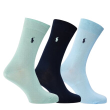 (5.5 UK-8 UK, Blue/Navy) Ralph Lauren Unisex Adult Mercerised Cotton Crew Socks (Pack of 3)