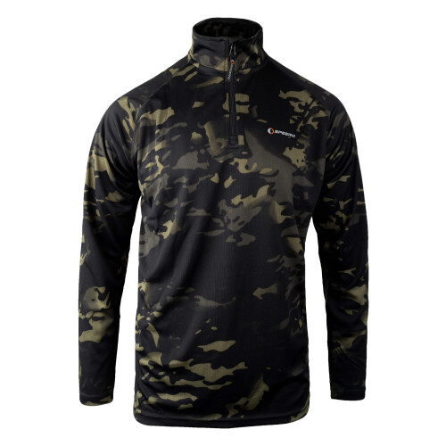 Speero SPEERO Men's Quarter Zip Armour Top, Black Cam Long Sleeve Shirt Small