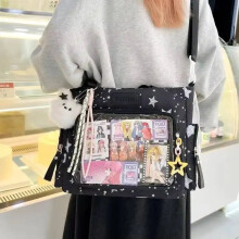 (C Black NO pendant) New Y2K Cute Japanese Ita Shoulder Bag Lolita Girls Transparent Tote Bag Large Capacity Crossbody Casual Bag DIY Display Handbag