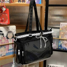 (Style A Black) New Y2K Cute Japanese Ita Shoulder Bag Lolita Girls Transparent Tote Bag Large Capacity Crossbody Casual Bag DIY Display Handbag