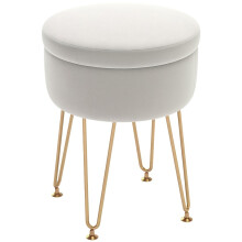 5L Velvet-Feel Storage Ottoman - Cream White