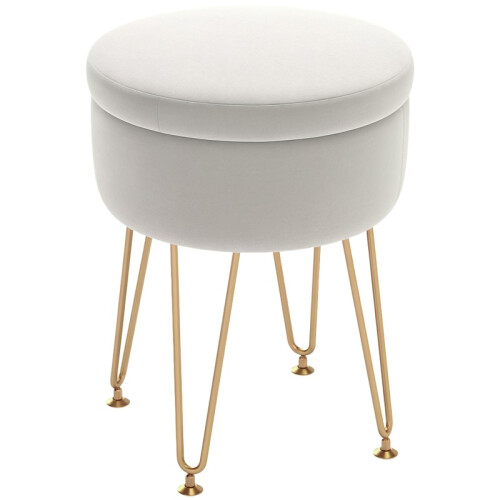 5L Velvet-Feel Storage Ottoman - Cream White