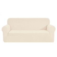 SAMSTEX Stylish Sofa Covers 4 Seater High Stretch 1-Piece Slipcovers Thick Soft Sofa Protector Machine Washable Non-Slip Couch Covers (Beige)