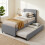 Homcom HOMCOM 90 x 190 cm Upholstered Single Bed, Pull Out Trundle Bed, Dark Grey 1