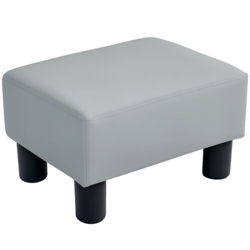 PU Leather Footstool with 4 Plastic Legs, Grey