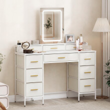 HOMCOM Dressing Table with LED Lighting Mirror and 10 Drawers, White
