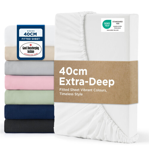 Bedsure Small Double Fitted Sheet - 40cm Pocket, White, 122x190cm