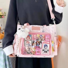 (C Pink NO pendant) New Y2K Cute Japanese Ita Shoulder Bag Lolita Girls Transparent Tote Bag Large Capacity Crossbody Casual Bag DIY Display Handbag