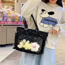(Style B Black) New Y2K Cute Japanese Ita Shoulder Bag Lolita Girls Transparent Tote Bag Large Capacity Crossbody Casual Bag DIY Display Handbag