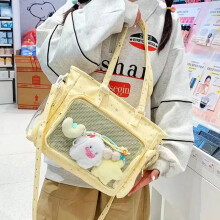 (Style B Yellow) New Y2K Cute Japanese Ita Shoulder Bag Lolita Girls Transparent Tote Bag Large Capacity Crossbody Casual Bag DIY Display Handbag