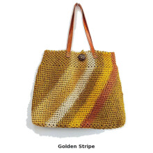 (Golden Stripe) Women's Colorful Raffia Woven Tote Bag Handmade Straw Shoulder Handbag Summer Beach Bag Large Capacity Boho Vacation Purse
